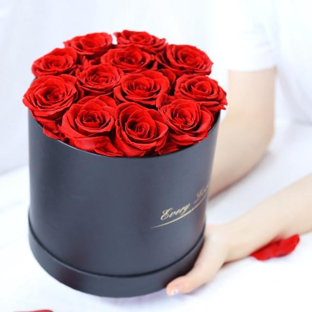 Luxurious Immortal Enchanted Preserved Rose In Round Gift Box (3 Sizes) 3 Colors White or Black Box