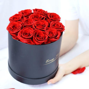 Luxurious Immortal Enchanted Preserved Rose In Round Gift Box (3 Sizes) 3 Colors White or Black Box