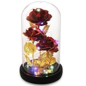 Triple Head Galaxy Enchanted Rose LED Glass Display (4 Colors)