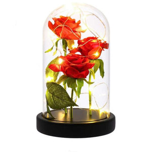 Triple Head Galaxy Enchanted Rose LED Glass Display (4 Colors)