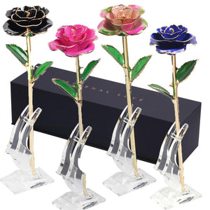 Preserved 24k Gold Long Stem Immortal Rose (3 Styles) 20 Variants NEW Colors 2022