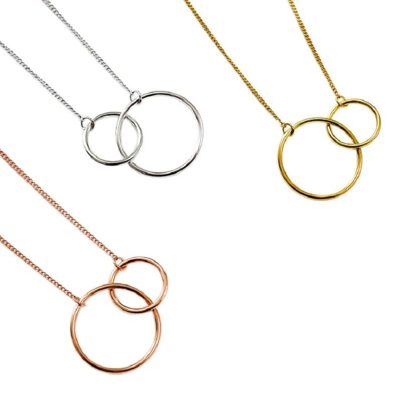 Mother & Daughter Interlocking Circle Necklace Pendant w/Gift Box (3 Colors)