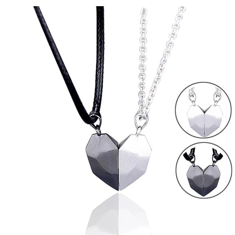 Geometric Magnetic Heart Couple Necklace or Bracelet Set (13 Designs)