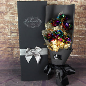24k Galaxy Foil Rose Bouquet 6 Flower Arrangement (4 Colors) w/Gift Box