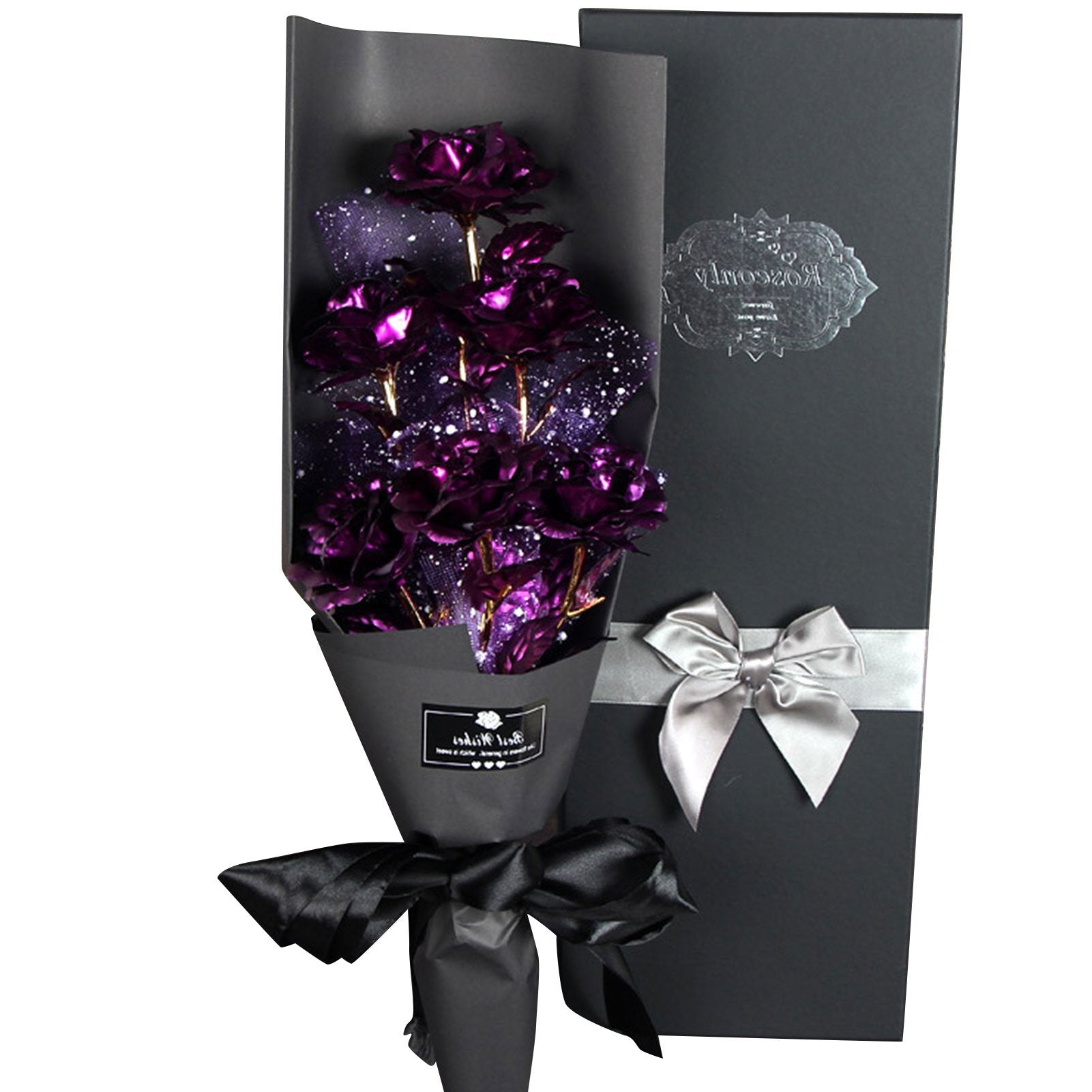24k Galaxy Foil Rose Bouquet 6 Flower Arrangement (4 Colors) w/Gift Box