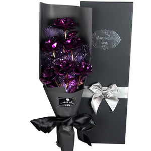 24k Galaxy Foil Rose Bouquet 6 Flower Arrangement (4 Colors) w/Gift Box