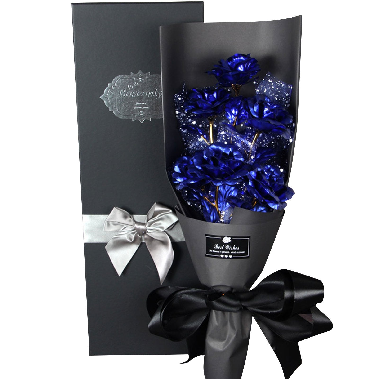 24k Galaxy Foil Rose Bouquet 6 Flower Arrangement (4 Colors) w/Gift Box