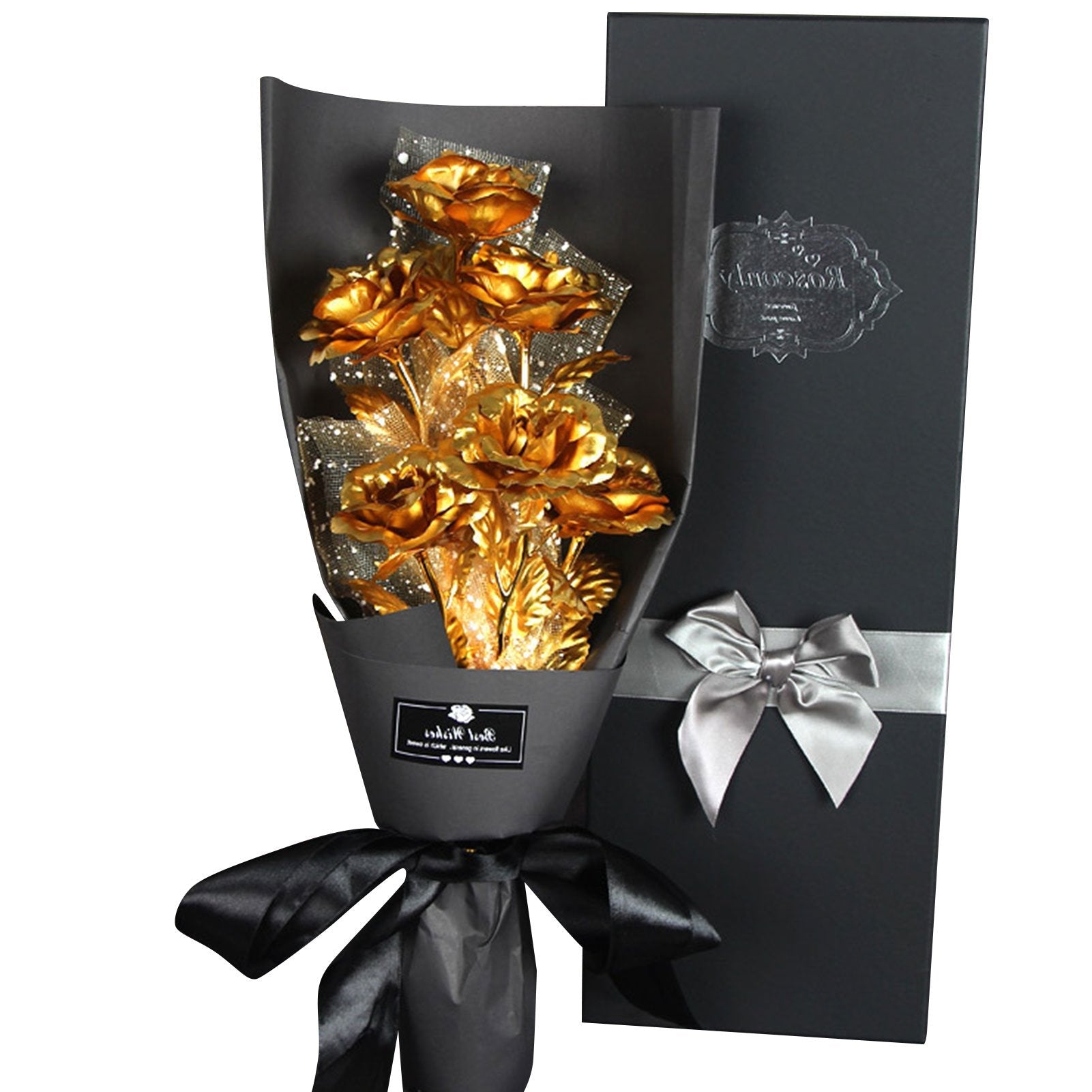 24k Galaxy Foil Rose Bouquet 6 Flower Arrangement (4 Colors) w/Gift Box