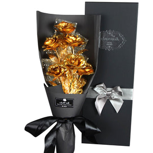 24k Galaxy Foil Rose Bouquet 6 Flower Arrangement (4 Colors) w/Gift Box