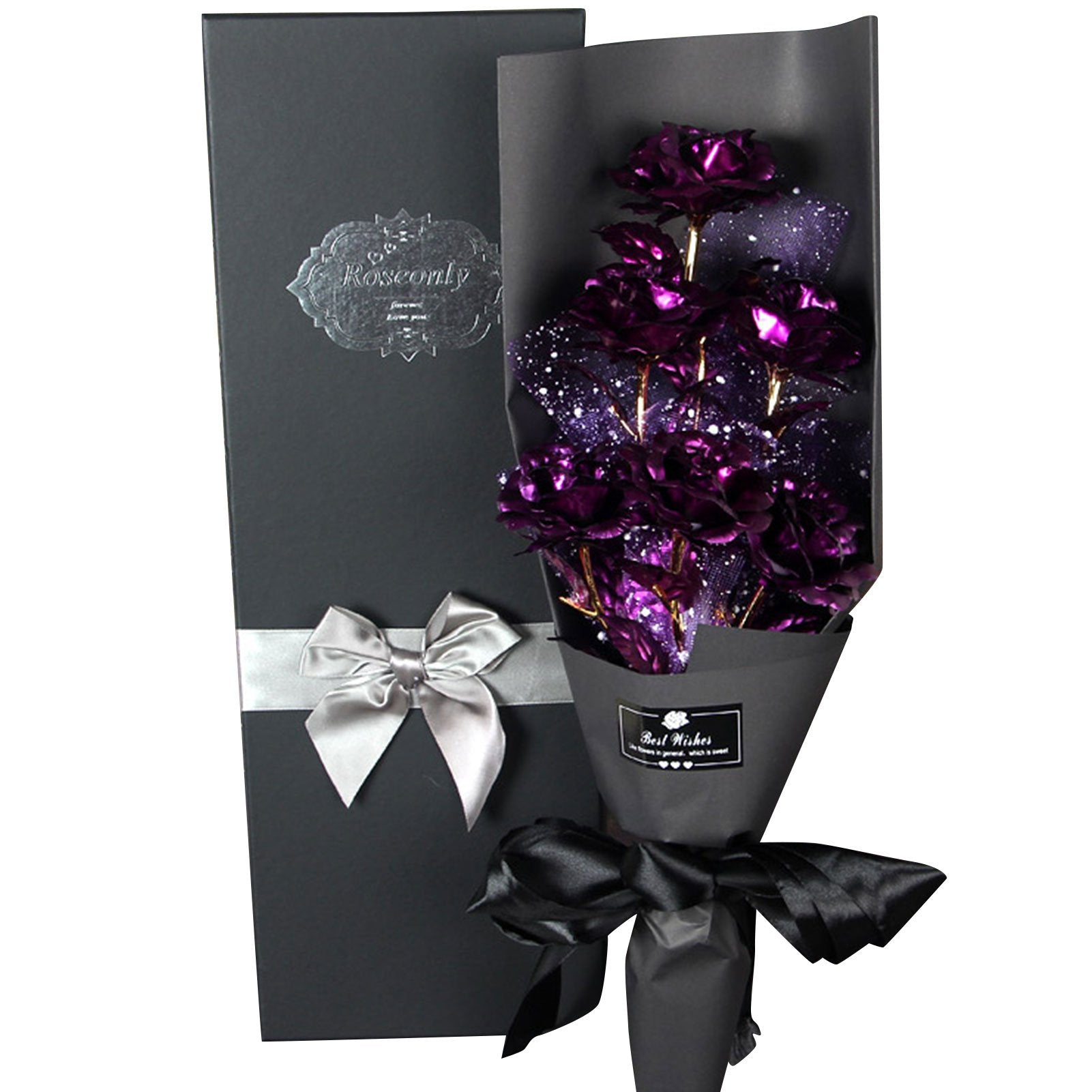24k Galaxy Foil Rose Bouquet 6 Flower Arrangement (4 Colors) w/Gift Box