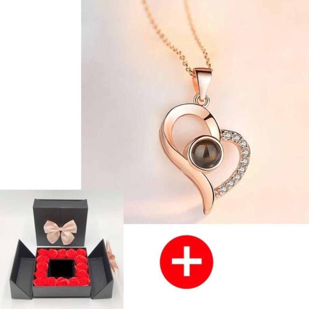 "I Love You" Forever 100 Language Micro Projection Necklace With Rose Box (30 Options)