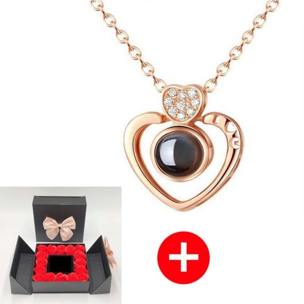 "I Love You" Forever 100 Language Micro Projection Necklace With Rose Box (30 Options)