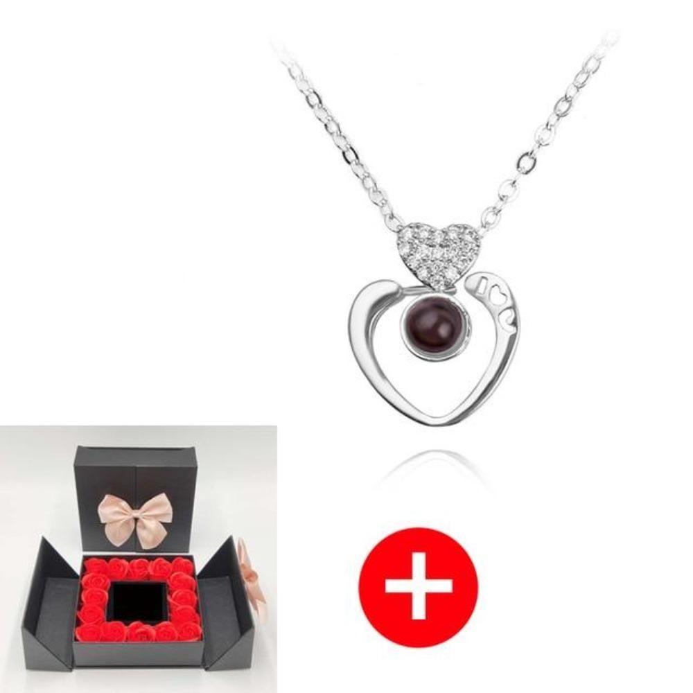 "I Love You" Forever 100 Language Micro Projection Necklace With Rose Box (30 Options)