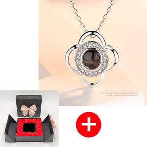 "I Love You" Forever 100 Language Micro Projection Necklace With Rose Box (30 Options)