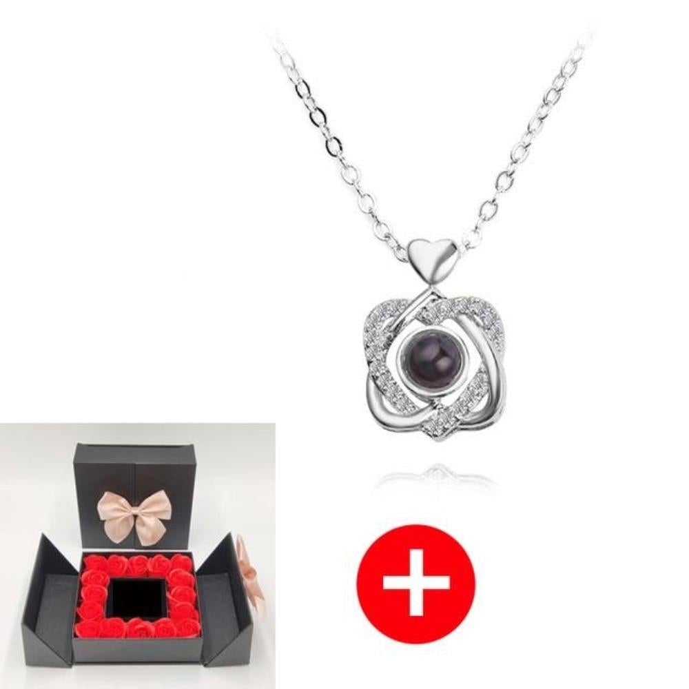 "I Love You" Forever 100 Language Micro Projection Necklace With Rose Box (30 Options)