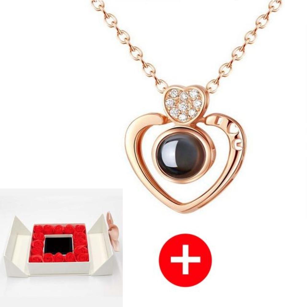 "I Love You" Forever 100 Language Micro Projection Necklace With Rose Box (30 Options)