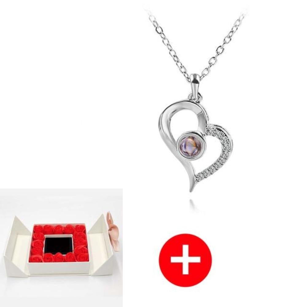 "I Love You" Forever 100 Language Micro Projection Necklace With Rose Box (30 Options)