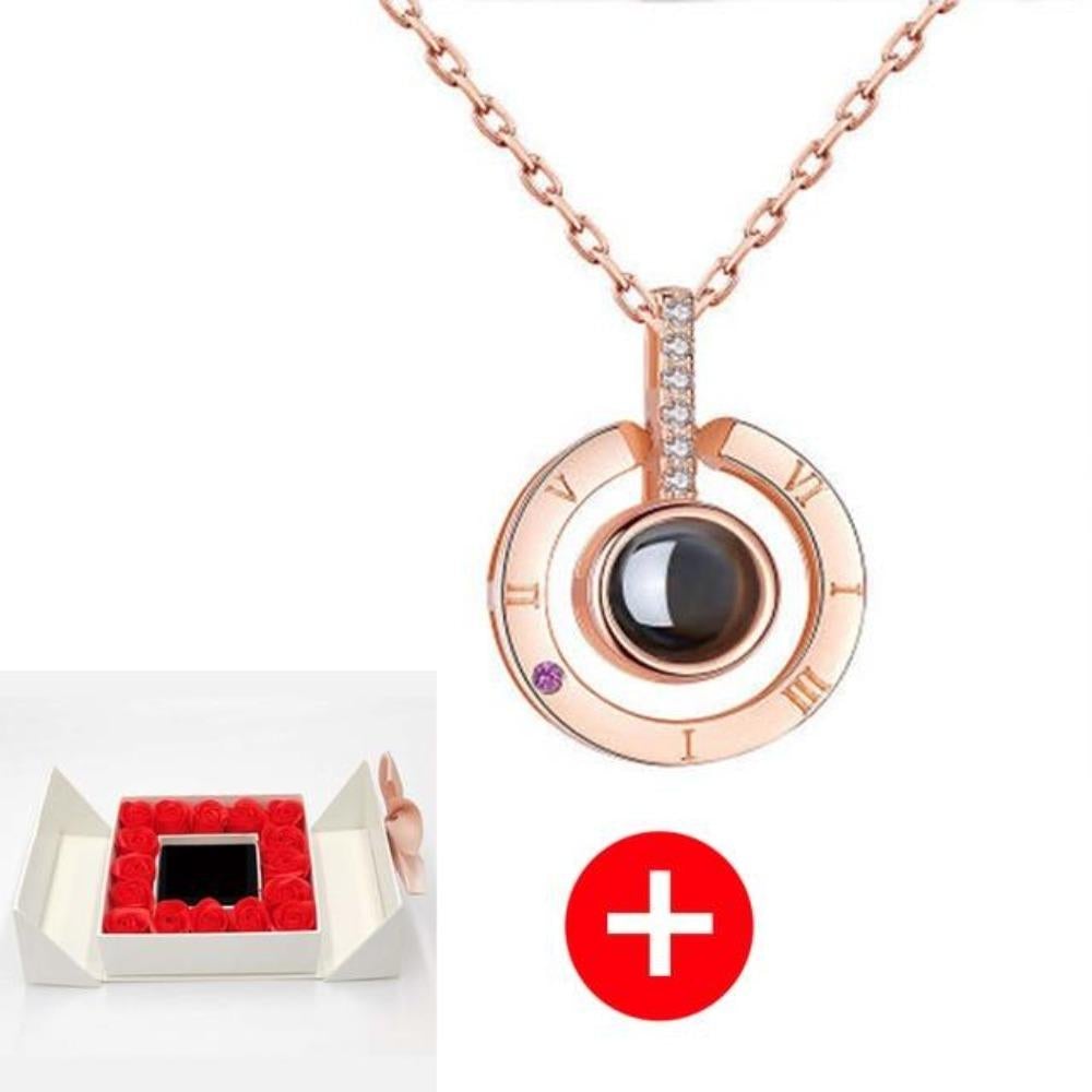 "I Love You" Forever 100 Language Micro Projection Necklace With Rose Box (30 Options)