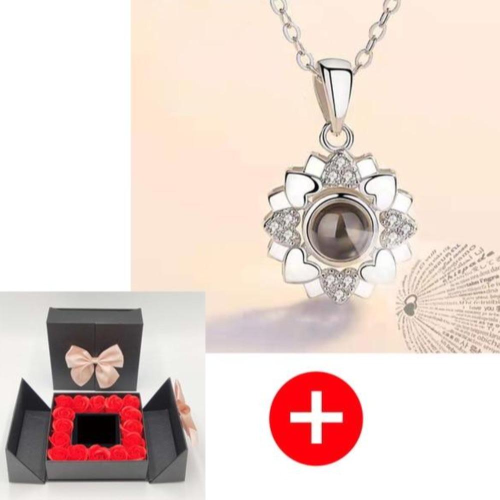 "I Love You" Forever 100 Language Micro Projection Necklace With Rose Box (30 Options)