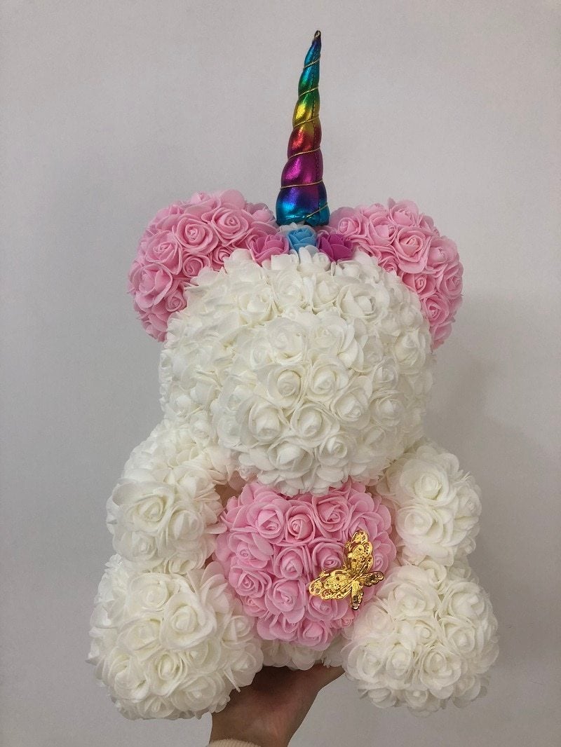 Limited Edition Unicorn Rose Bear 40cm w/Butterfly