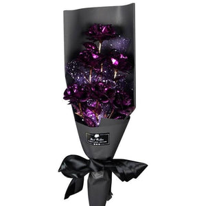 24k Galaxy Foil Rose Bouquet 6 Flower Arrangement (4 Colors) w/Gift Box