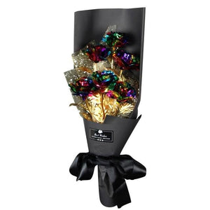 24k Galaxy Foil Rose Bouquet 6 Flower Arrangement (4 Colors) w/Gift Box