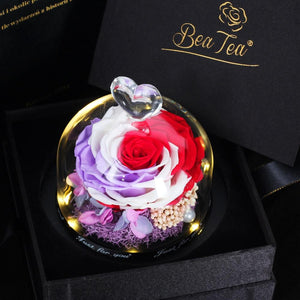 Limited Edition 2021 Immortal Enchanted Rose Glass Heart Dome (15 Colors) With Luxury Gift Box