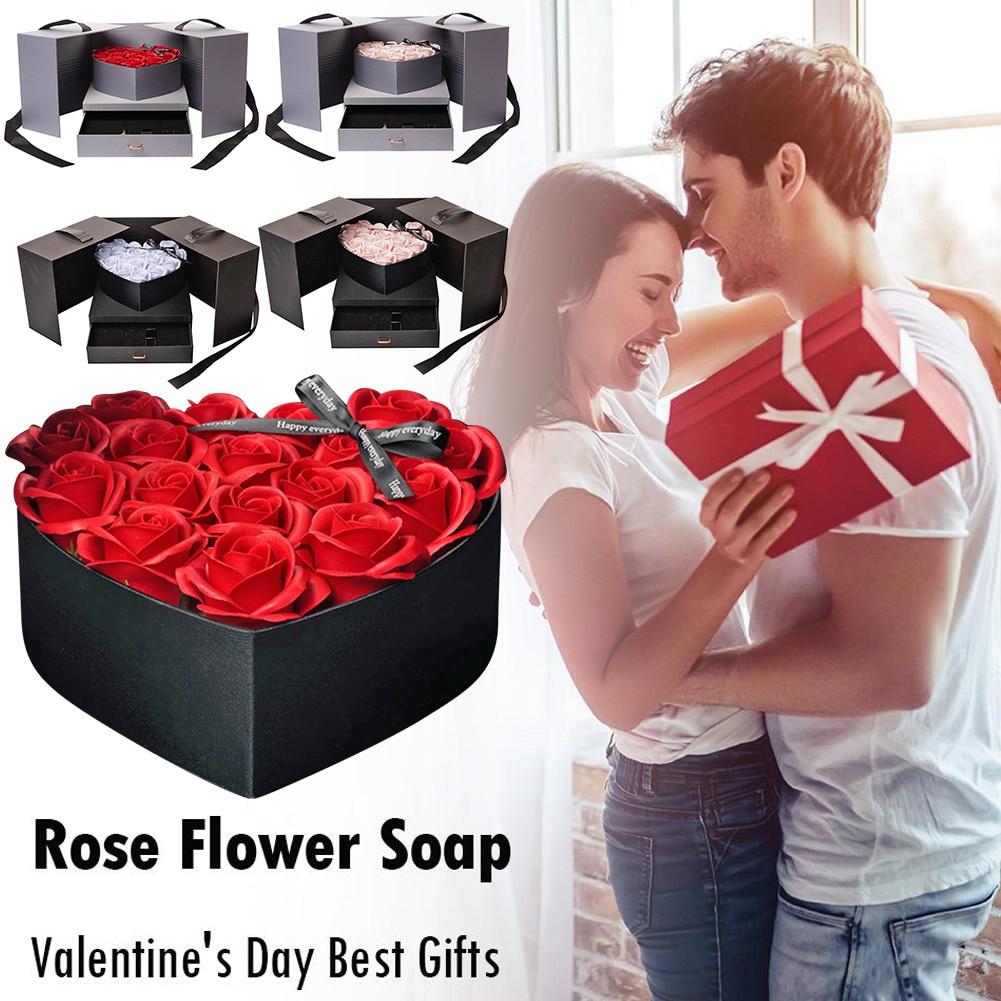 Deluxe Heart Rose Bouquet Immortal Enchanted Soap Flower with Gift Box (5 Colors)