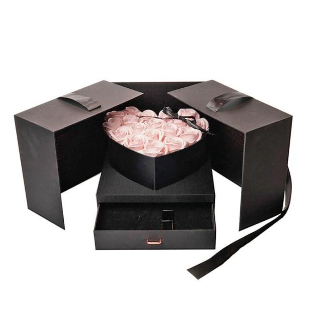 Deluxe Heart Rose Bouquet Immortal Enchanted Soap Flower with Gift Box (5 Colors)