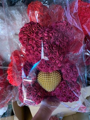 Pearl Heart Enchanted Forever Rose Teddy Bear (20 Colors) 40cm