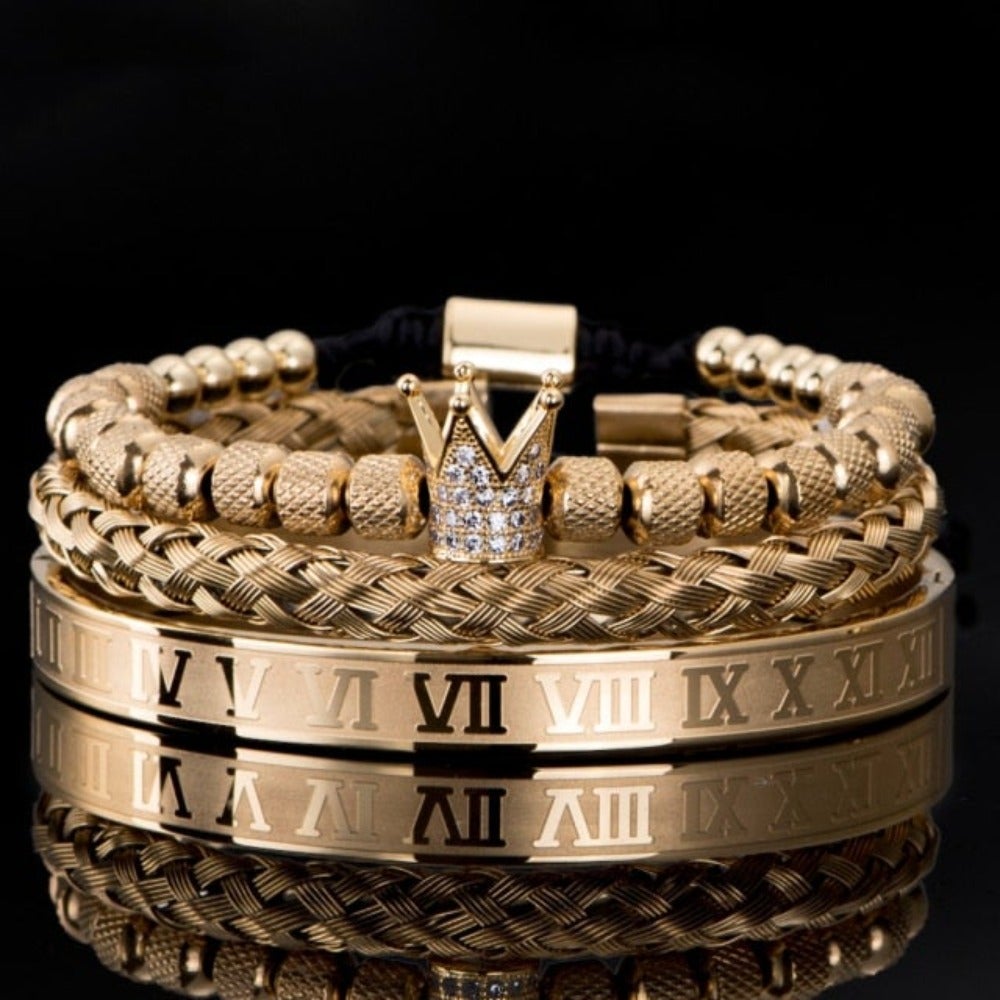 Crystal King Bling Royal Ice Roman Numerals Bracelet 3PCS Set (4 Colors)