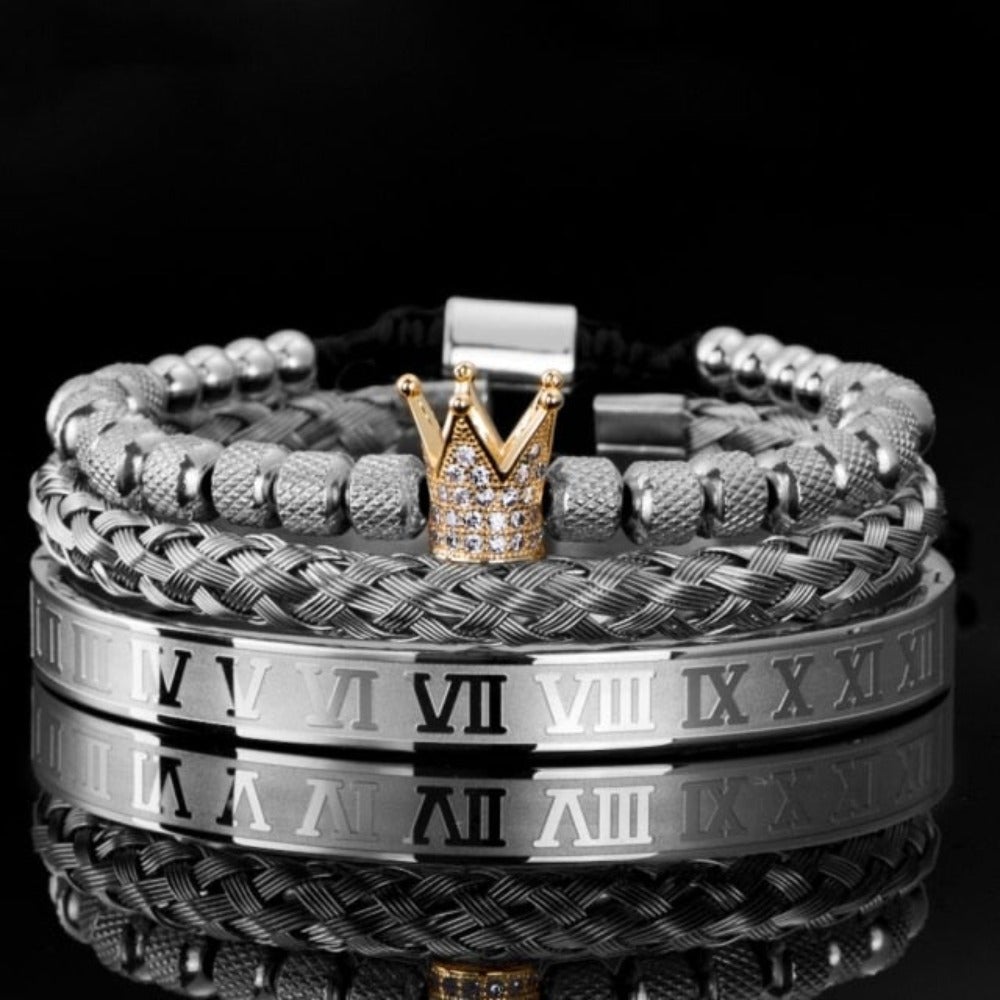 Crystal King Bling Royal Ice Roman Numerals Bracelet 3PCS Set (4 Colors)