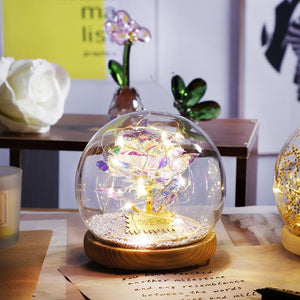 Galaxy Crystal Ball Enchanted Red Rose LED Glass Display (Gold or Silver Stars)