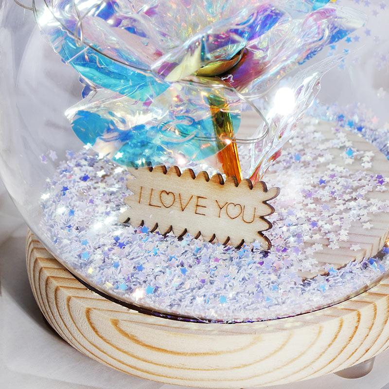 Galaxy Crystal Ball Enchanted Red Rose LED Glass Display (Gold or Silver Stars)