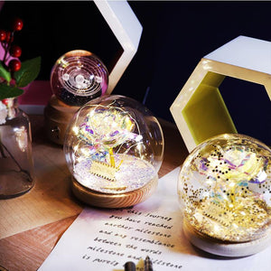 Galaxy Crystal Ball Enchanted Red Rose LED Glass Display (Gold or Silver Stars)