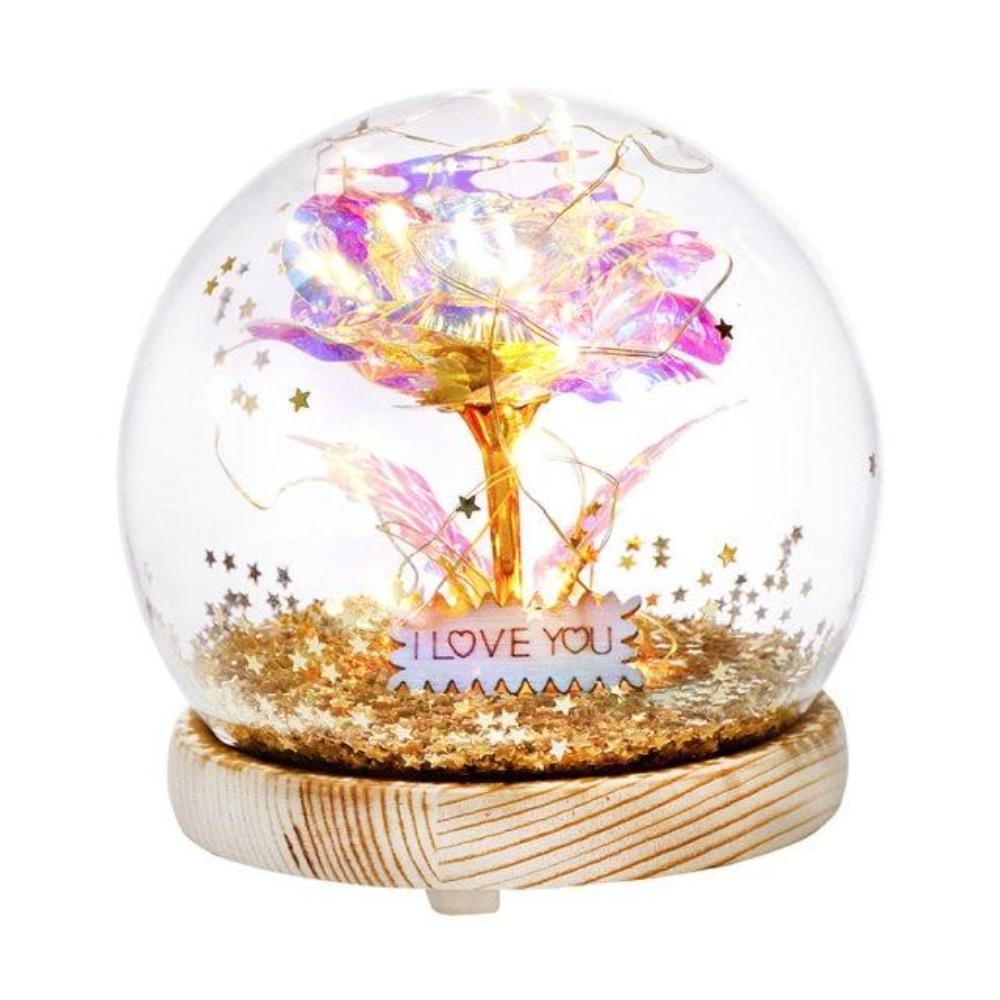 Galaxy Crystal Ball Enchanted Red Rose LED Glass Display (Gold or Silver Stars)
