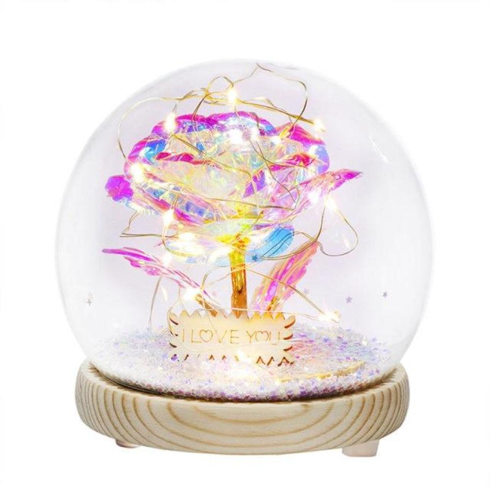 Galaxy Crystal Ball Enchanted Red Rose LED Glass Display (Gold or Silver Stars)