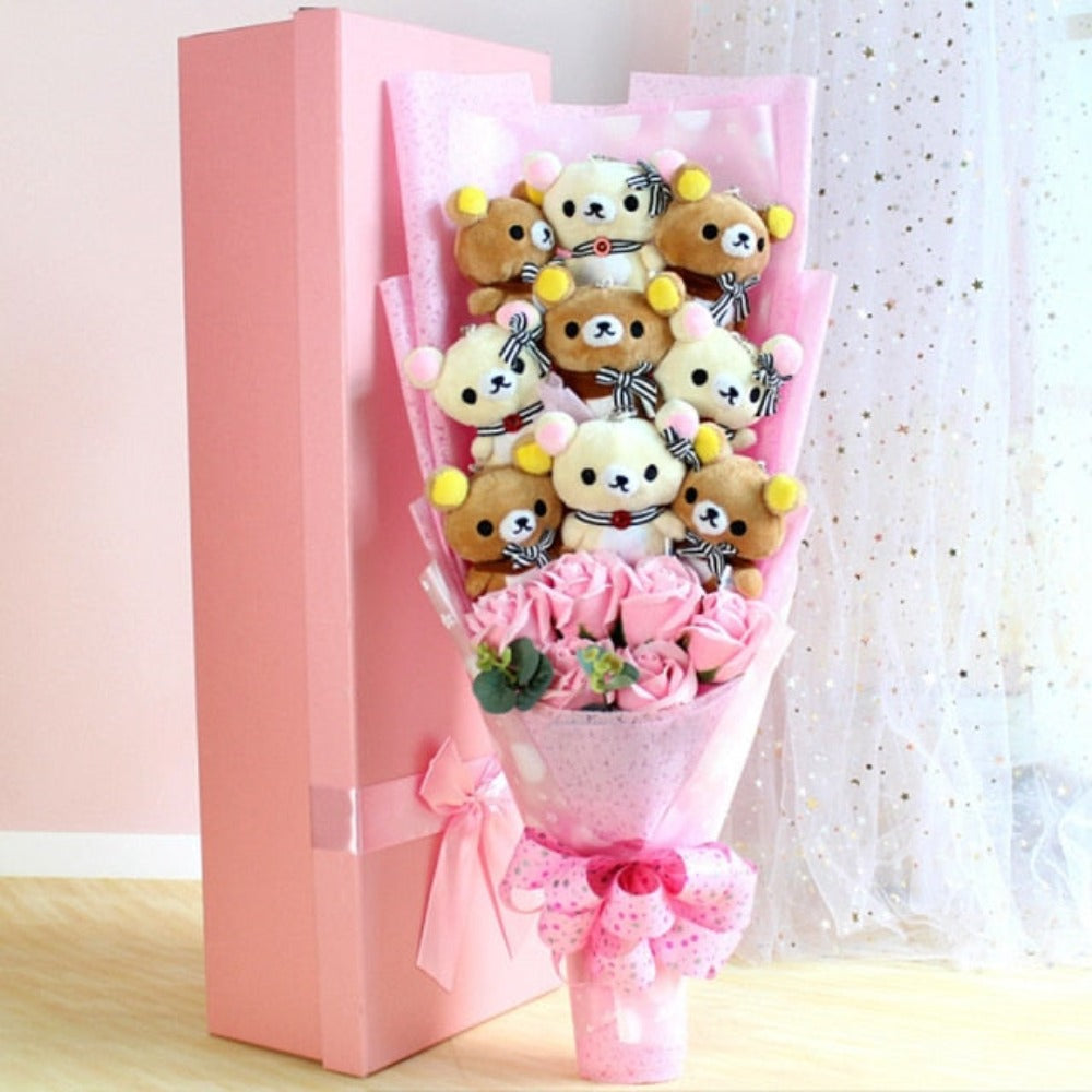 Rose Cute Teddy Bear Plush Bouquet Enchanted Flower (8 Designs) Optional Gift Box
