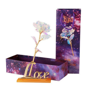 Upgraded 24k "Galaxy" Gold Rose "Love You For Life" Love Light Up With Display Stand