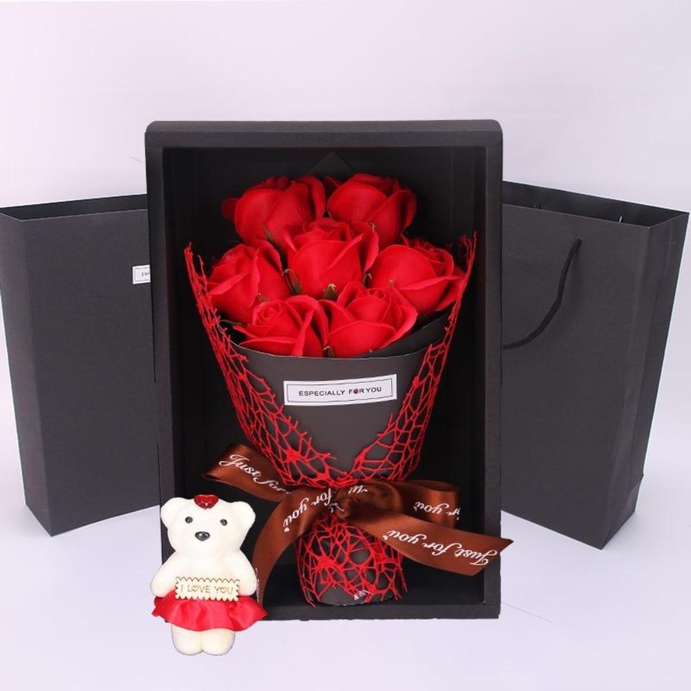 Rose Teddy Bear Bouquet Enchanted Soap Flower (4 Designs)