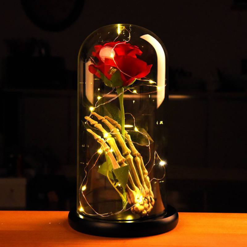 Enchanted Rose Skeleton LED Glass Display