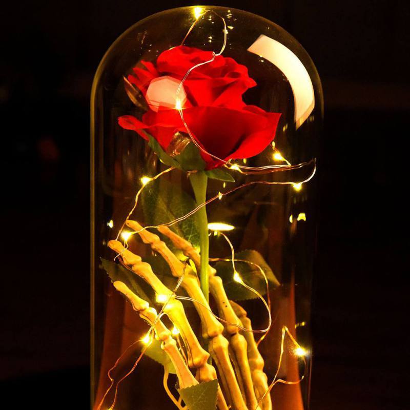 Enchanted Rose Skeleton LED Glass Display