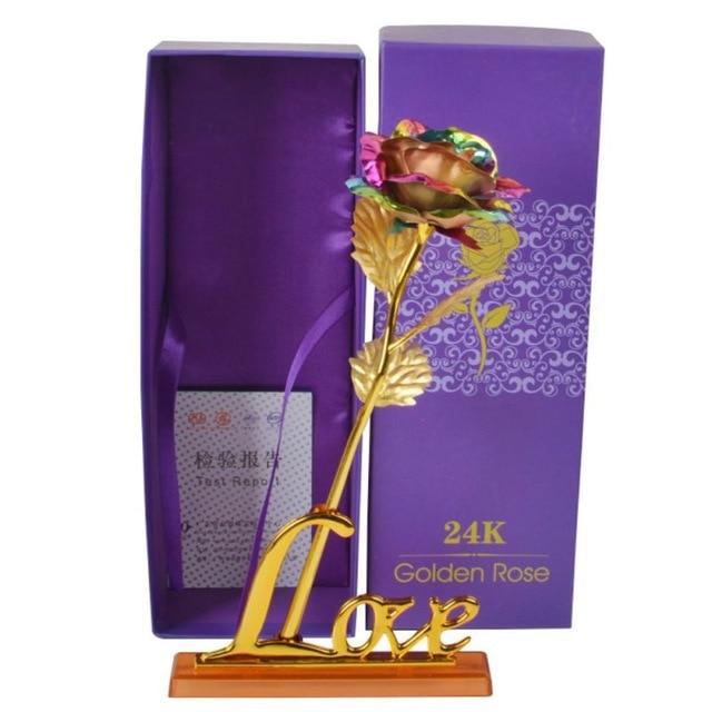 24k "Galaxy" Gold Rose "Love You For Life" With Heart Picture Frame Stand