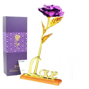 24k "Galaxy" Gold Rose "Love You For Life" With Heart Picture Frame Stand