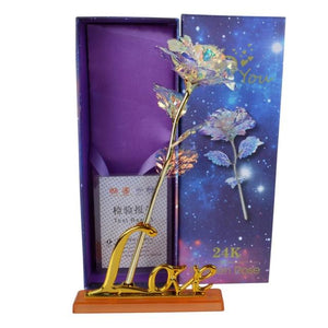 Upgraded 24k "Galaxy" Gold Rose "Love You For Life" Love Light Up With Display Stand